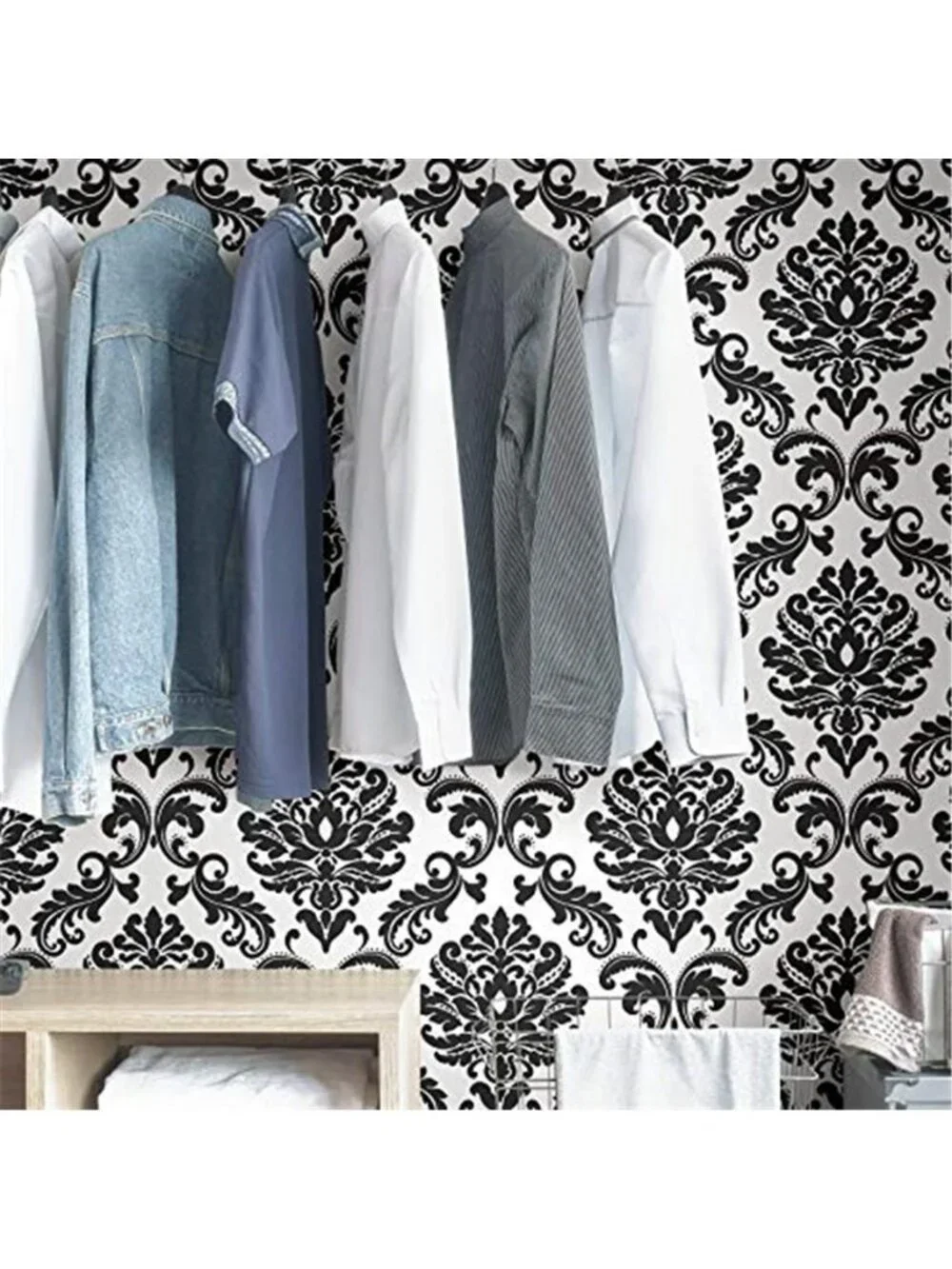 Peel Stick Removable Wallpaper Black White Damask Vinyl Wall Decor 20.5x18ft